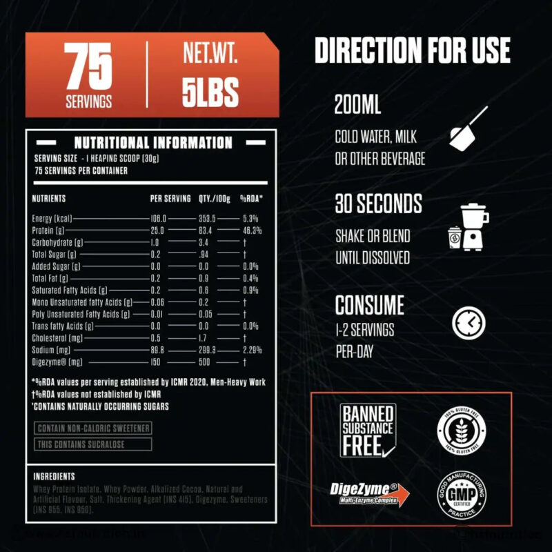 EXALT SUPPS The Isolation Whey Isolate with Digestive Enzymes - 80 Servings, 25gm, 2.27 kg, Chocolate - Hold Strong Fitness & Nutrition