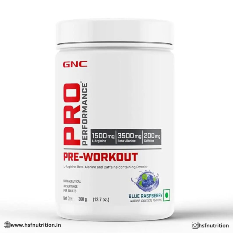 GNC Pro Performance PreWorkout - 360 gm, 30 Servings, Blue Raspberry - Hold Strong Fitness & Nutrition