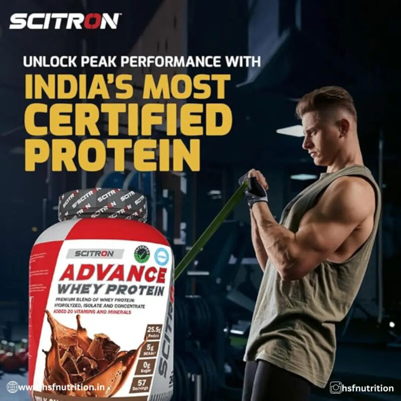Scitron Advance Whey - 2KG, Milk Chocolate, 57 Servings | 25.5G Protein, 5g BCAA - Hold Strong Fitness & Nutrition