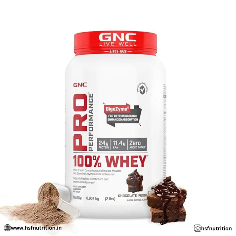 GNC Pro Performance 100% Whey Protein Powder - 2 lbs (907gm), 24g Protein, Chocolate Fudge - Hold Strong Fitness & Nutrition