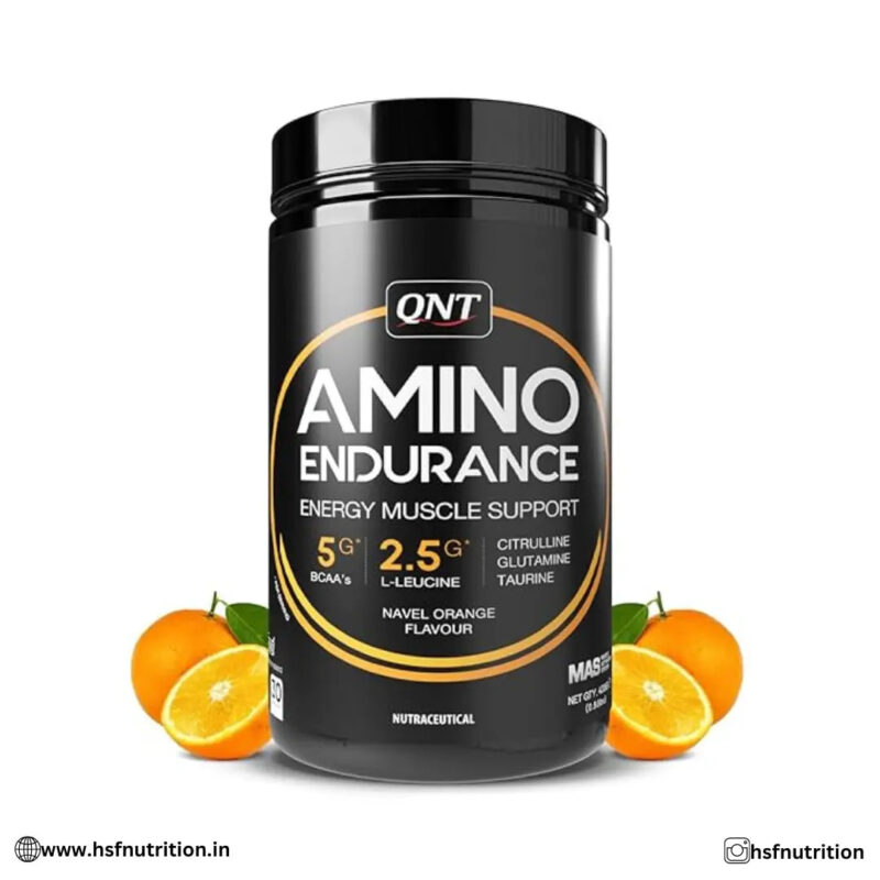 QNT Amino Endurance (BCAA) - 400g, Navel Orange, 30 Servings (7g BCAA, 3.5g L-Leucine, Vitamin B6) - Hold Strong Fitness & Nutrition