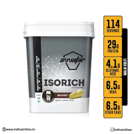 Avvatar Isorich Whey Protein - 4Kg, Malai Kulfi, 29g Protein, 114 Servings, Isolate - Hold Strong Fitness & Nutrition