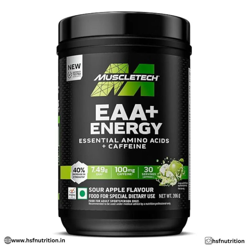 MuscleTech EAA + Energy | Essential Amino Acids + 100mg Caffeine | Ultimate Recovery – Sour Apple (30 Servings) - Hold Strong Fitness & Nutrition
