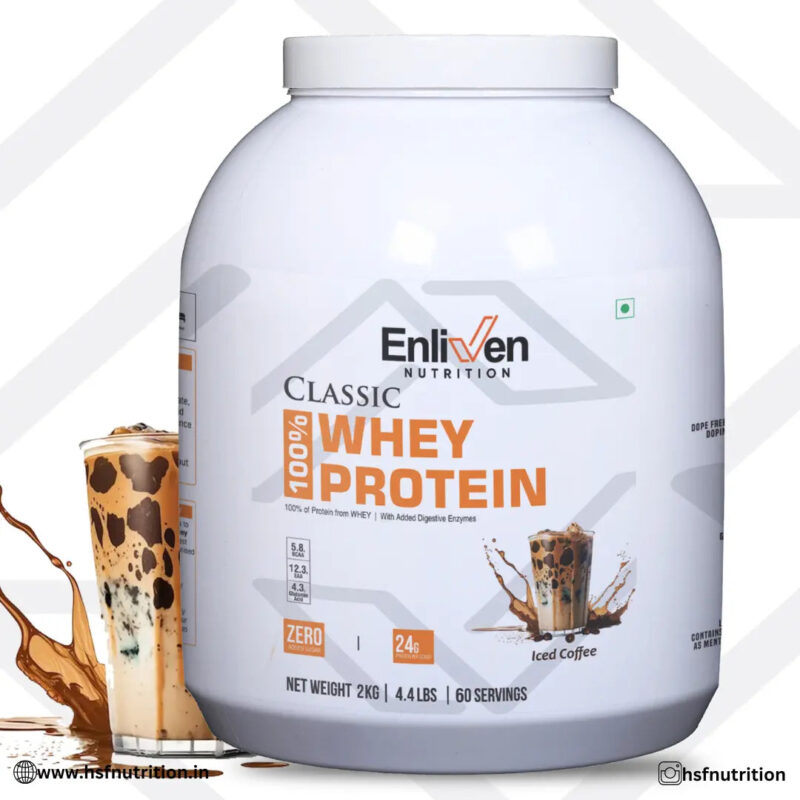 Enliven Nutrition Classic 100% Whey Protein - Iced Coffee, 2kg, 24GM - Hold Strong Fitness & Nutrition