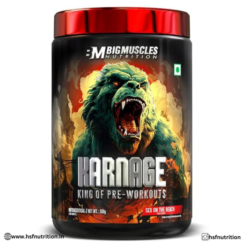 Bigmuscles Nutrition Karnage PreWorkout - 60 Servings, 300gm, Sex On the Beach - Hold Strong Fitness & Nutrition