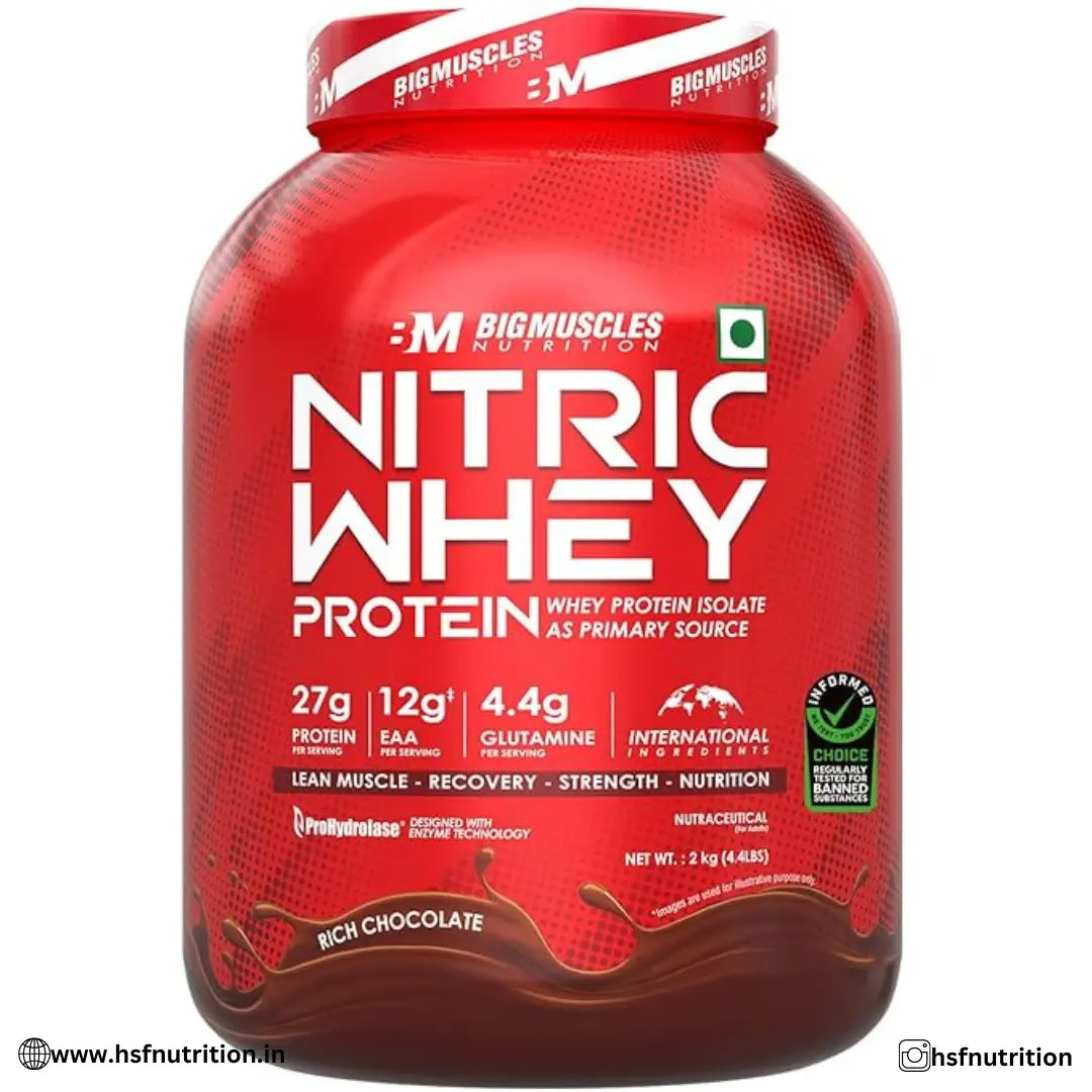 1_900ebac9-c188-441b-b306-745d8015337b Bigmuscles Nutrition Nitric Whey protein - 2kg, 27g Isolate Whey Protein, Rich Chocolate - Hold Strong Fitness & Nutrition
