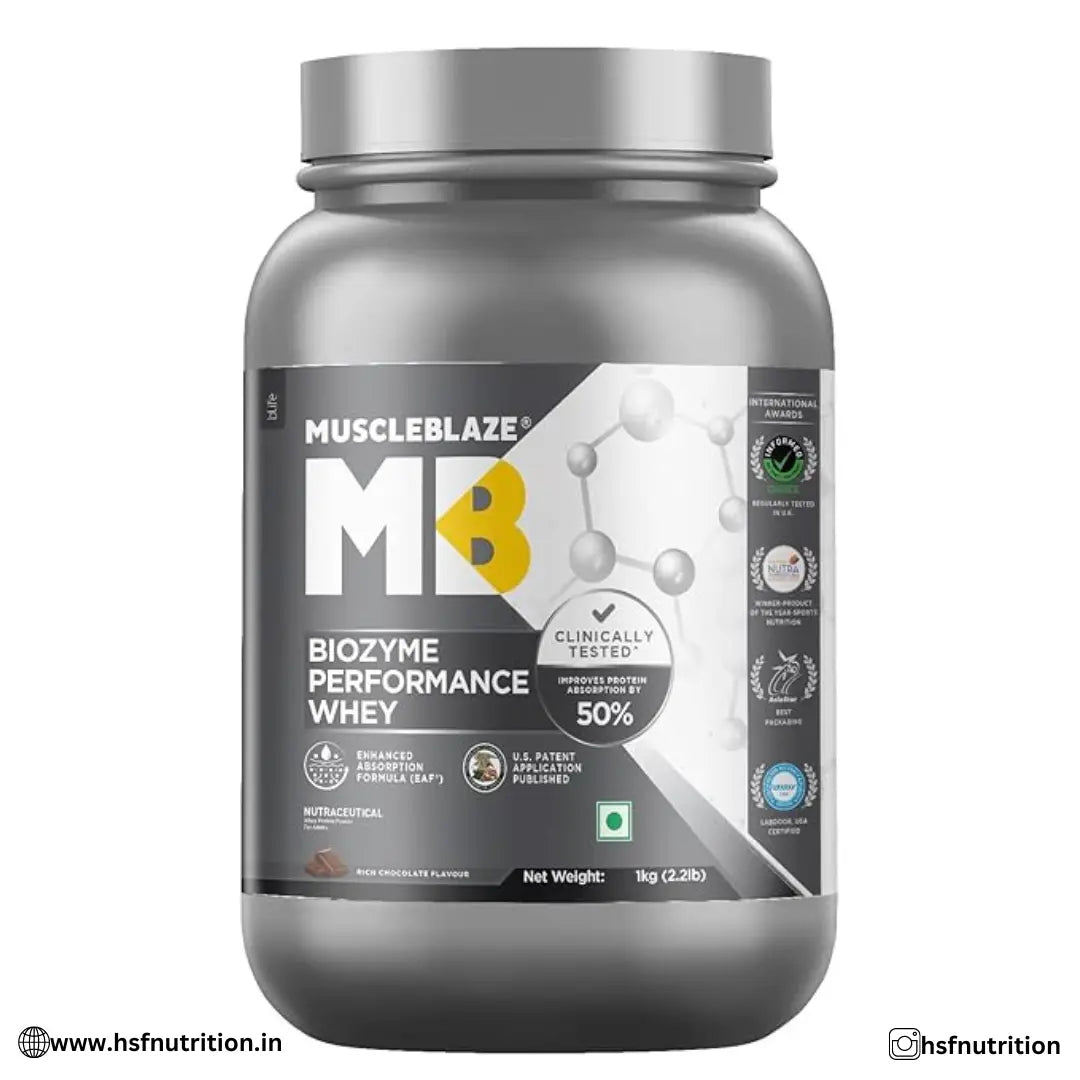 21 MuscleBlaze MB Biozyme Performance Whey Protein - Rich Chocolate, 1 kg - Hold Strong Fitness & Nutrition