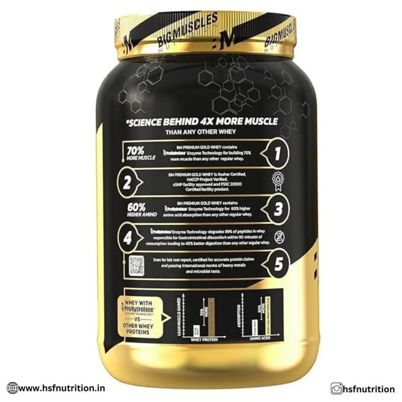 Bigmuscles Nutrition Premium Gold Whey - 1kg, 25g Protein, Chocolate - Hold Strong Fitness & Nutrition