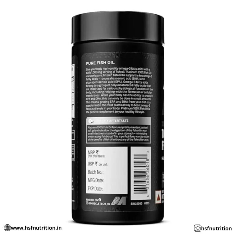 MuscleTech Platinum 100% Fish Oil For Men And Women - 100 Softgel, 1000Mg Omega 3 With 180 Mg Epa & 120 Mg Dha for Heart, Joints & Brain Health - Hold Strong Fitness & Nutrition