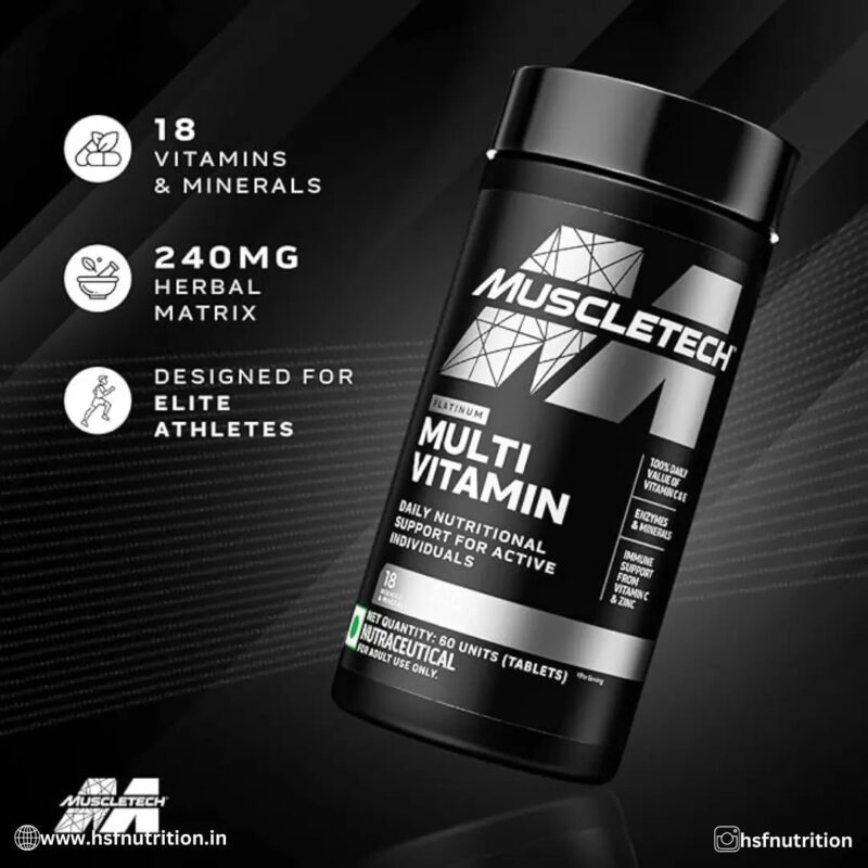 MuscleTech Platinum Multivitamin -  60 Tablets | Vitamin C for Immune Support, 18 Vitamins & Minerals - Hold Strong Fitness & Nutrition