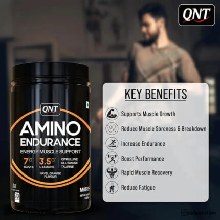 QNT Amino Endurance (BCAA) - 400g, Navel Orange, 30 Servings (7g BCAA, 3.5g L-Leucine, Vitamin B6) - Hold Strong Fitness & Nutrition