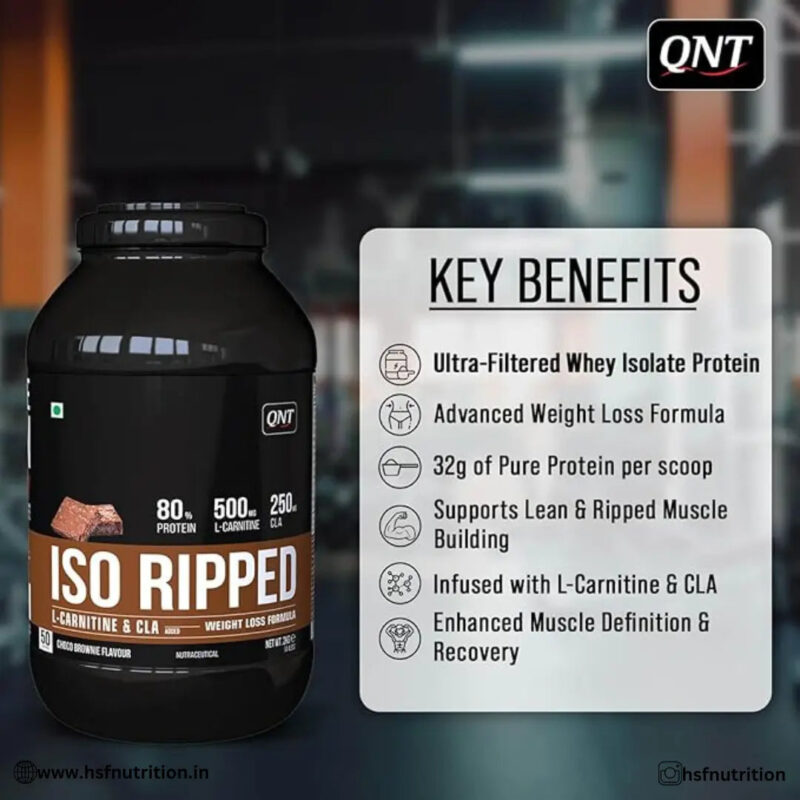 QNT ISO Ripped Whey Protein Isolate - 2kg, Kesar Malai Kulfi  | 32g Pure Whey Isolate per Serving With L-Carnitine & CLA - Hold Strong Fitness & Nutrition
