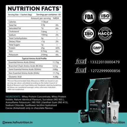 Denzour Nutrition Denz-Tech Whey Protein - 2Kg, 25g, 60 Sachet, Belgium Chocolate | Free Shaker Inside (Copy) Denzour Nutrition