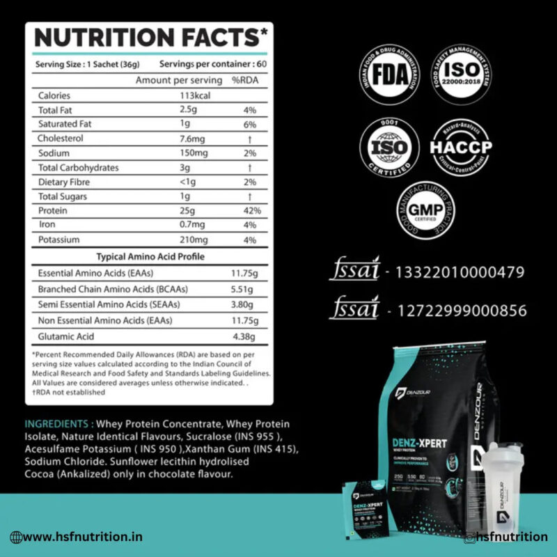 Denzour Nutrition Denz-Tech Whey Protein - 2Kg, 25g, 60 Sachet, Belgium Chocolate | Free Shaker Inside (Copy) Denzour Nutrition