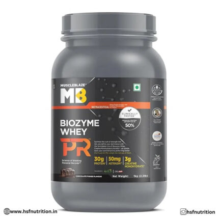 Muscleblaze MB Biozyme Whey Protein PR -  1Kg, 30gm | 3G Creatine Monohydrate, 50Mg Astragin, Chocolate Fudge - Hold Strong Fitness & Nutrition