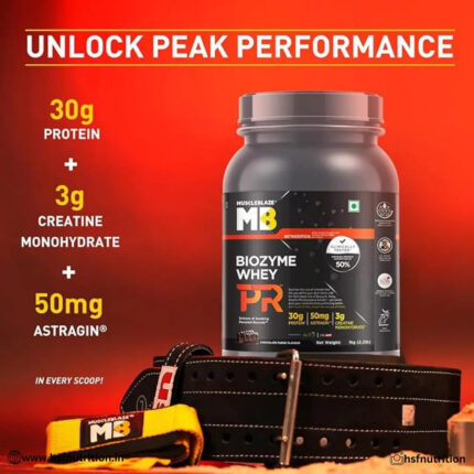 Muscleblaze MB Biozyme Whey Protein PR -  1Kg, 30gm | 3G Creatine Monohydrate, 50Mg Astragin, Chocolate Fudge - Hold Strong Fitness & Nutrition