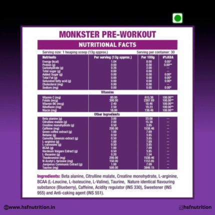 MUSCLE MONK Monkster Intense Preworkout 300 Gram - 30 Servings, Blueberry Flavor Bigmuscles Nutrition