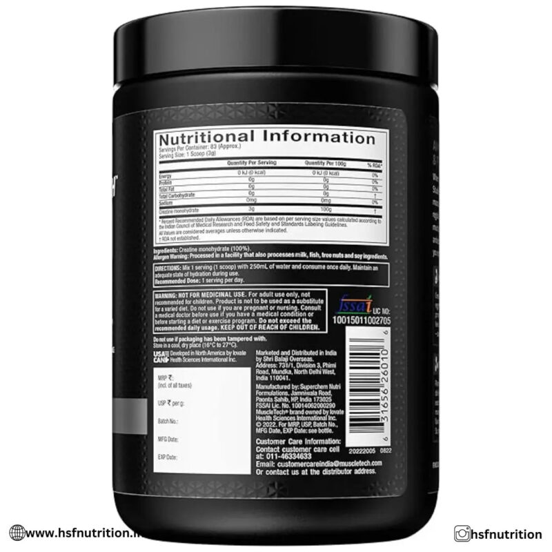 MuscleTech Platinum 100% Creatine Powder - 250gm, 83 Serving, Unflavoured - Hold Strong Fitness & Nutrition