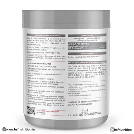 MuscleBlaze  MB Creatine Monohydrate CreAMP - 80 Servings, 250g, Unflavoured - Hold Strong Fitness & Nutrition