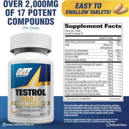 GAT Sports Testrol Gold ES - 60 Tablets | Testosterone Booster - Hold Strong Fitness & Nutrition