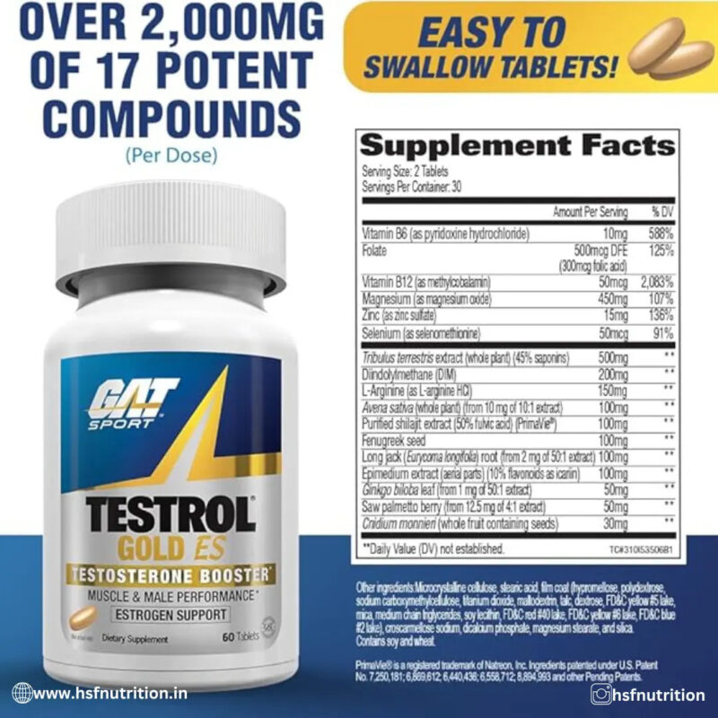 GAT Sports Testrol Gold ES - 60 Tablets | Testosterone Booster - Hold Strong Fitness & Nutrition