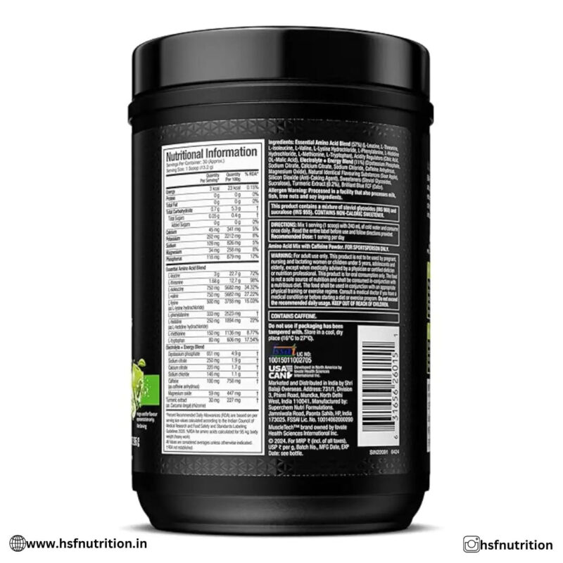 MuscleTech EAA + Energy | Essential Amino Acids + 100mg Caffeine | Ultimate Recovery – Sour Apple (30 Servings) - Hold Strong Fitness & Nutrition