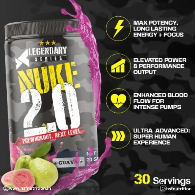 Bigflex PreWorkout Nuke 2.0 Advanced Formulation - 400gm, 30 Servings, Guava - Hold Strong Fitness & Nutrition
