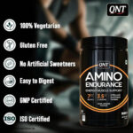 QNT Amino Endurance (BCAA) - 400g, Navel Orange, 30 Servings (7g BCAA, 3.5g L-Leucine, Vitamin B6) - Hold Strong Fitness & Nutrition