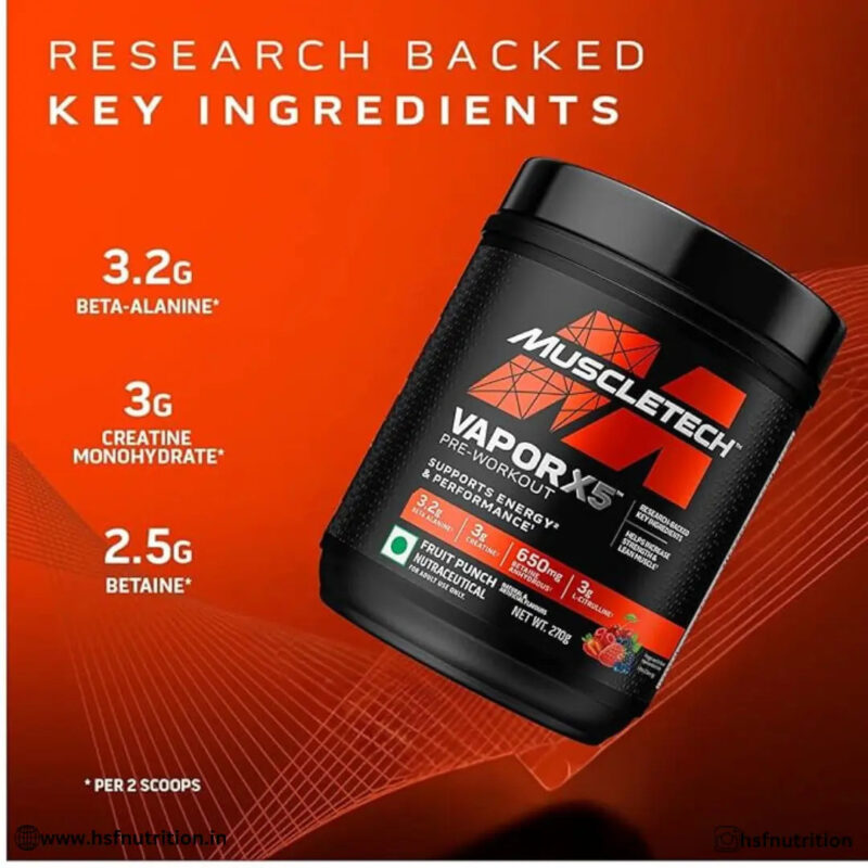 MuscleTech Vapor X5 - 270gm, 30 Serving, Fruit Punch - Hold Strong Fitness & Nutrition