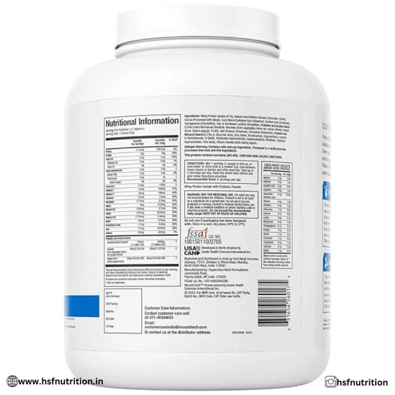 MuscleTech Platinum 100% Whey Isolate Protein - 1.8kg, 25gm, Milk Chocolate - Hold Strong Fitness & Nutrition