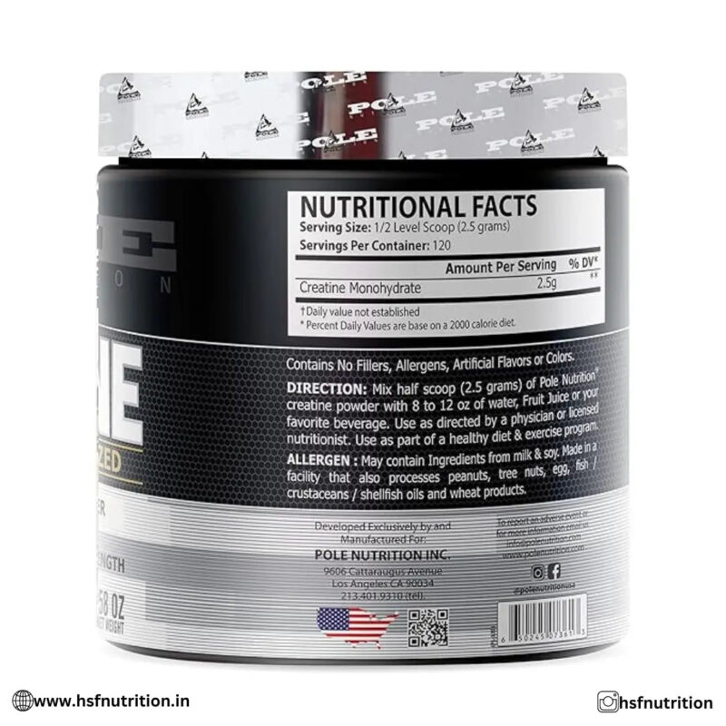 Pole Nutrition Creatine Monohydrate - 300gm, Unflavored - Hold Strong Fitness & Nutrition