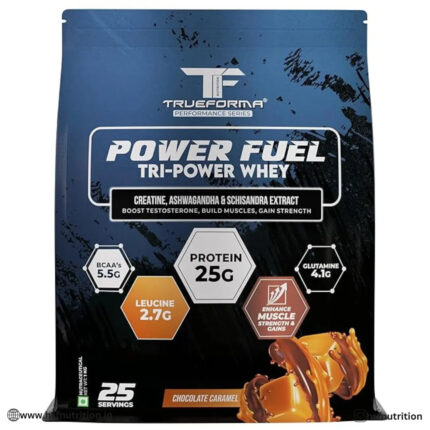Trueforma Power Fuel Whey Protein - 1kg, 25gm, 25 Serving, Chocolate Caramel with Creatine, Ashwagandha & Schisandra - Hold Strong Fitness & Nutrition