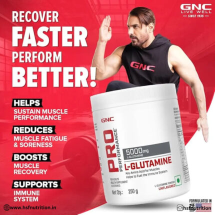 GNC Pro Performance L-Glutamine 5000 mg - 250 gm, 50 Servings, Unflavoured - Hold Strong Fitness & Nutrition