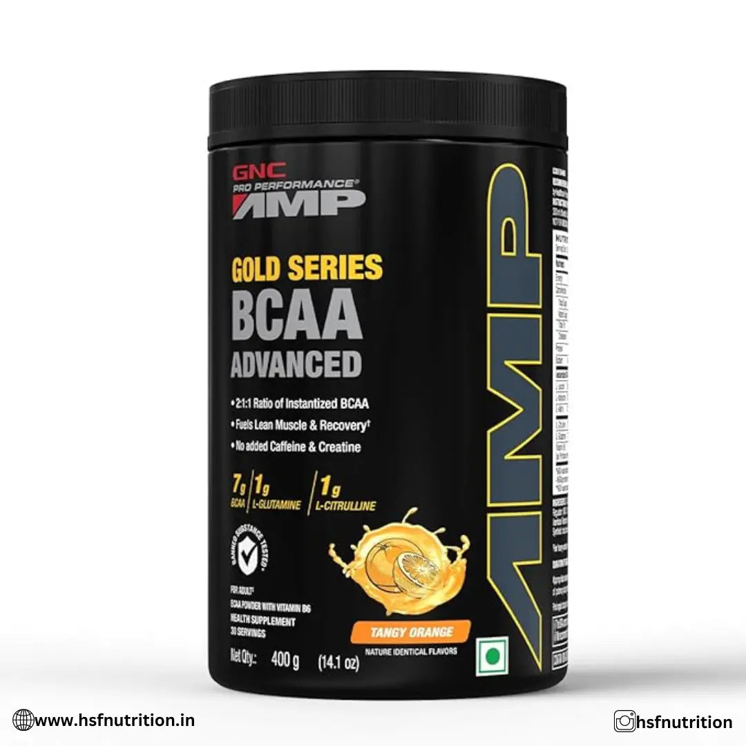 5_405f31eb-6b13-4aab-9686-565e282bf953 GNC AMP Gold Series BCAA Advanced - 400 gm, 30 Servings, Tangy Orange - Hold Strong Fitness & Nutrition