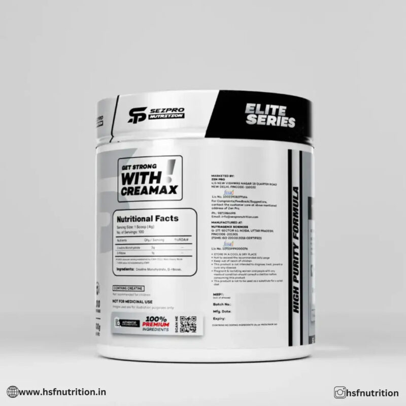 Sezpro Nutrition Crea Max Creatine - 100 Serving, 400g, Unflavored - Hold Strong Fitness & Nutrition