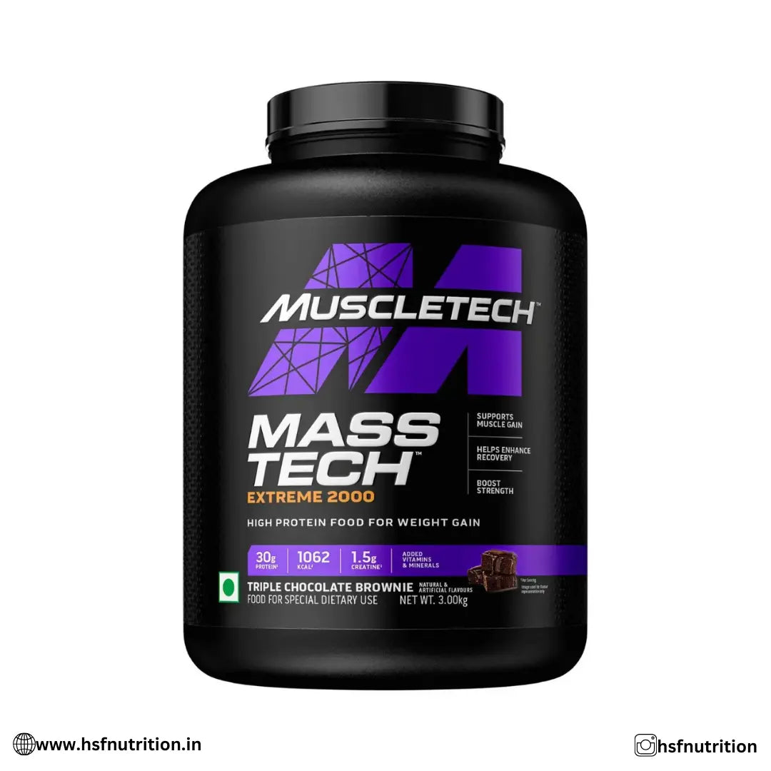 64 MuscleTech MassTech Extreme 2000 High Protein Mass & Weight Gainer - 3Kg, Triple Chocolate Brownie, 30g Protein - Hold Strong Fitness & Nutrition