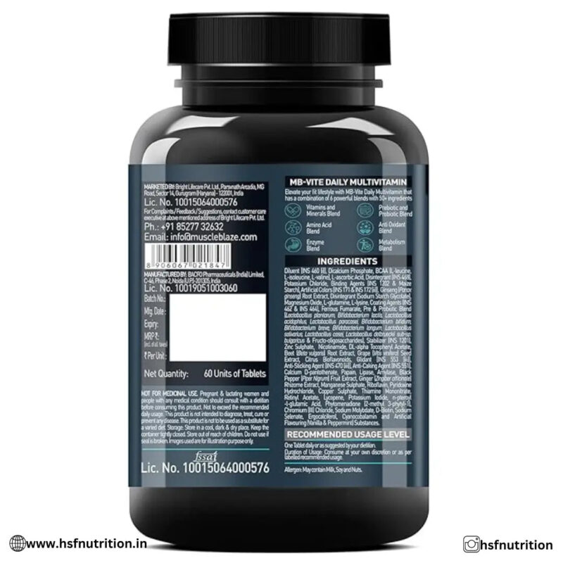 MuscleBlaze MB-Vite Daily Multivitamin - 60 Tablets - Hold Strong Fitness & Nutrition