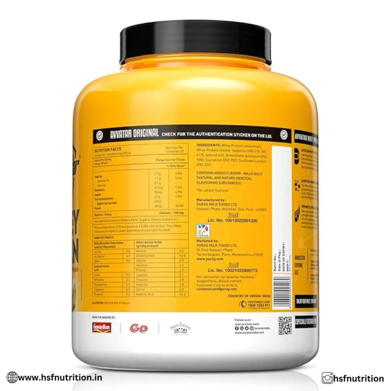 Avvatar Whey Protein - 2Kg, Malai Kulfi, 28gm Protein, Isolate & Concentrate Blend - Hold Strong Fitness & Nutrition
