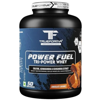 Trueforma Power Fuel Whey Protein - 2kg, 25gm, 50 Serving, Chocolate Caramel with Creatine, Ashwagandha & Schisandra - Hold Strong Fitness & Nutrition