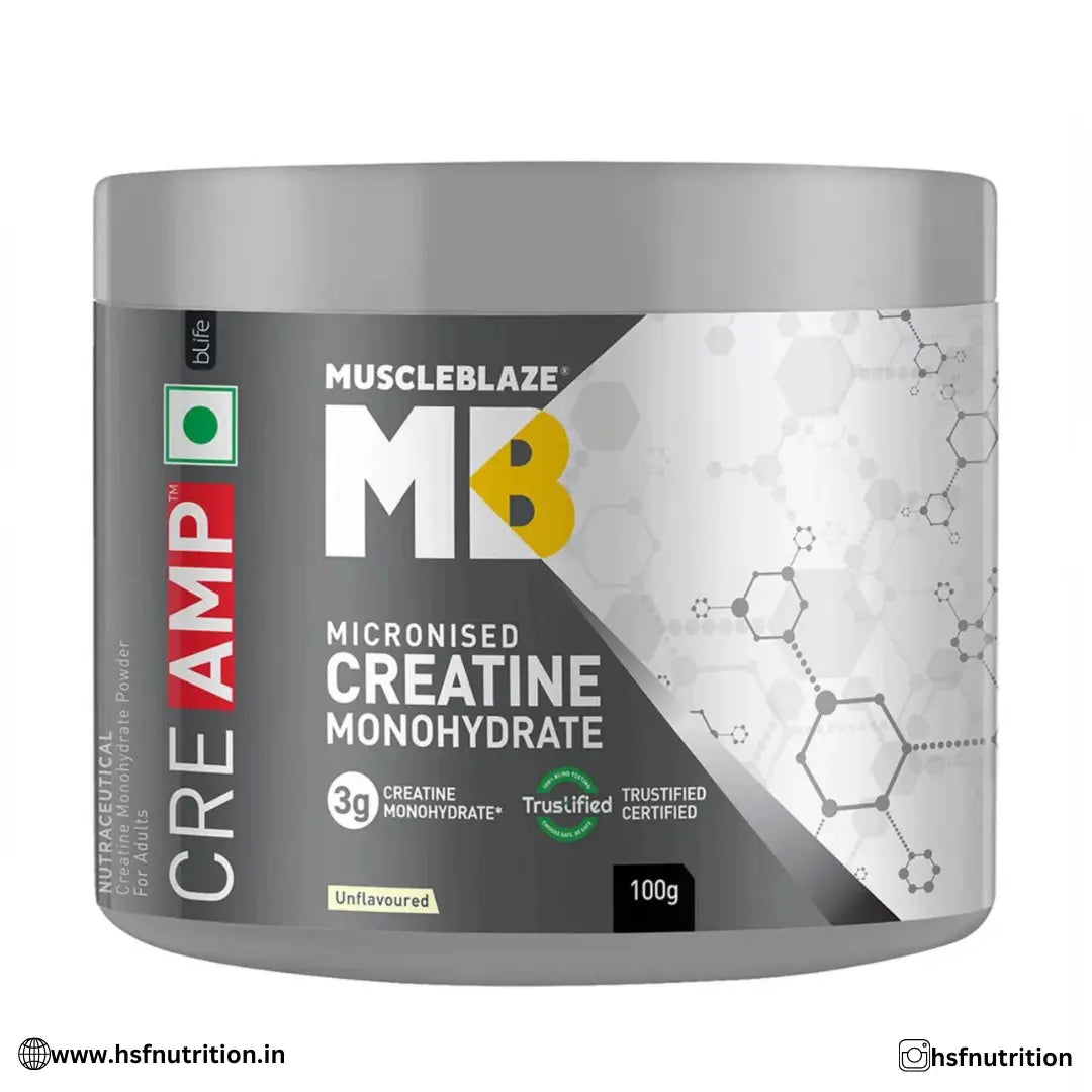 84_3633c07f-3c7f-46f7-9843-199adf9db2c1 MuscleBlaze MB Creatine Monohydrate CreAMP - 33 Servings, 100g, Unflavoured - Hold Strong Fitness & Nutrition