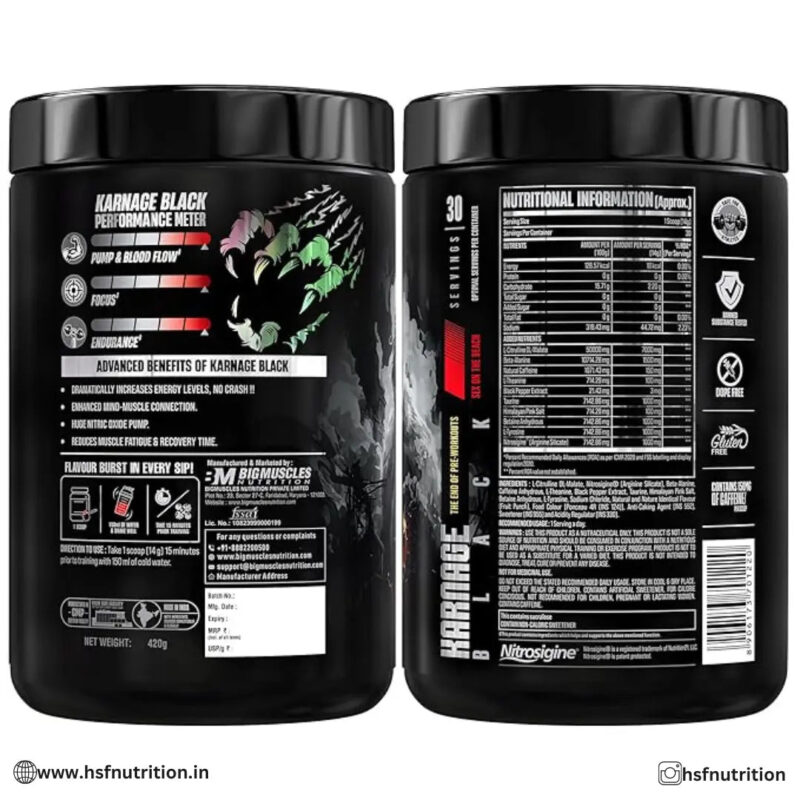 Bigmuscles Nutrition Karnage Black Preworkout - 60 Servings, 420g, Sex On the Beach Bigmuscles Nutrition