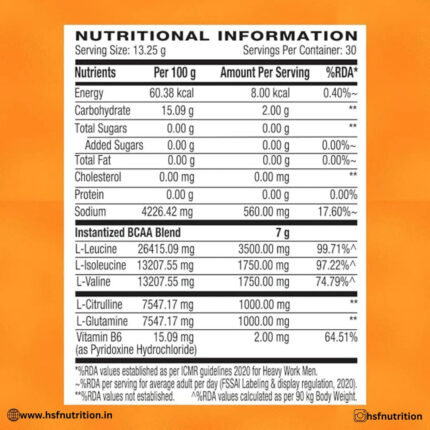 GNC AMP Gold Series BCAA Advanced - 400 gm, 30 Servings, Tangy Orange - Hold Strong Fitness & Nutrition