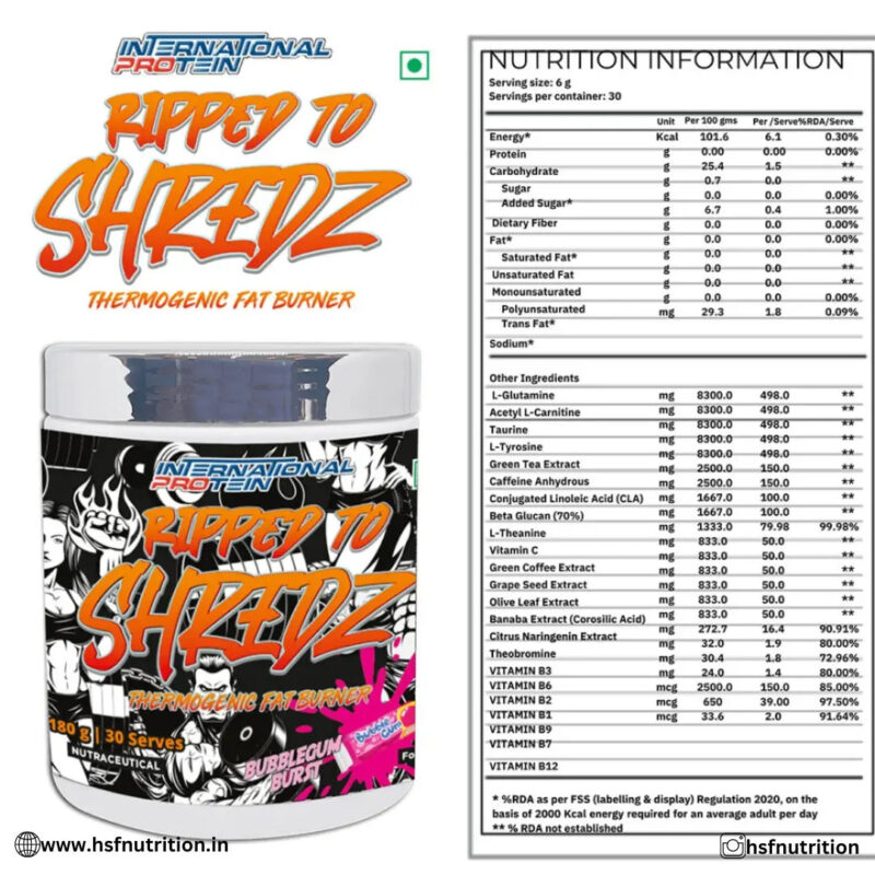 International Protein Ripped to Shredz - 30 Serving, 180gm - Hold Strong Fitness & Nutrition