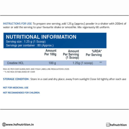 International Protein Creatine HCL - 100 gm, 80 Serving, Unflavoured - Hold Strong Fitness & Nutrition