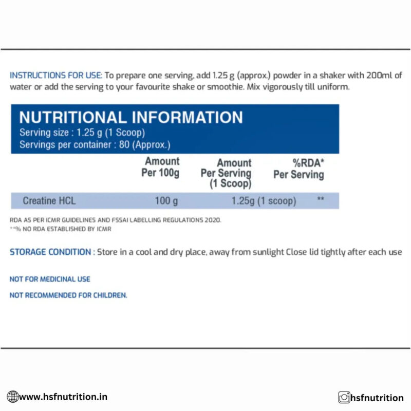 International Protein Creatine HCL - 100 gm, 80 Serving, Unflavoured - Hold Strong Fitness & Nutrition