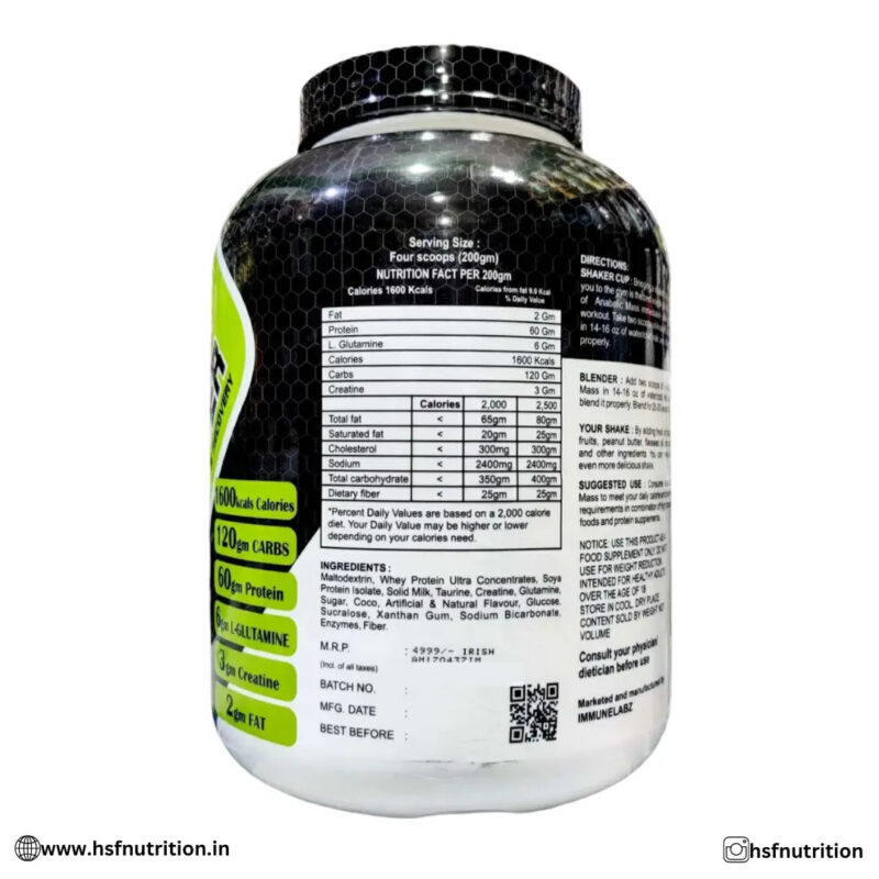 Immune Labz Anabolic Mass Gainer - 2.7kg, Chocolate - Hold Strong Fitness & Nutrition