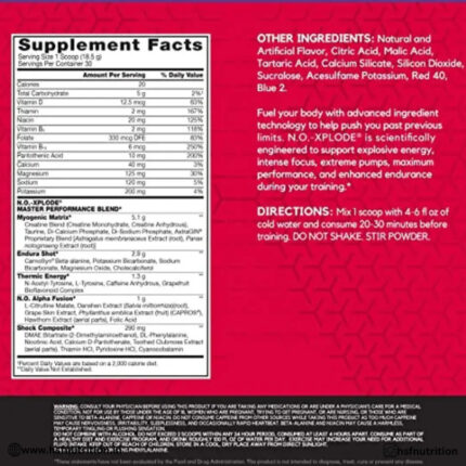 BSN NO-Xplode Legendary PreWorkout With Nitric Oxide Booster - 30 Servings, 555gm, Blue Raspberry - Hold Strong Fitness & Nutrition