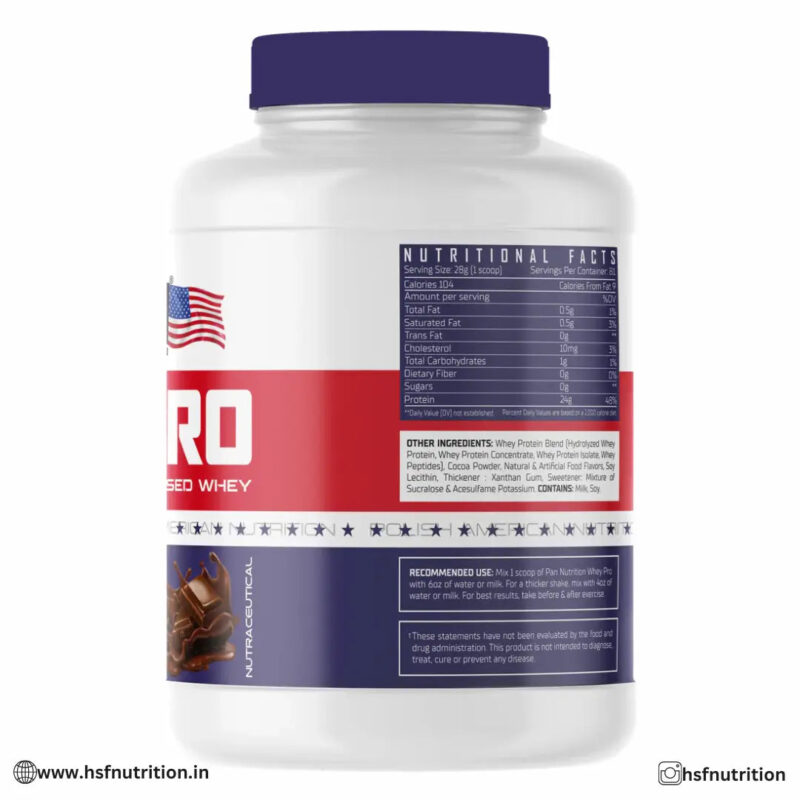 PAN Nutrition 100% Whey Pro Protein - 24gm, 2.26kg/5lbs, 81 Serving, Dutch Chocolate - Hold Strong Fitness & Nutrition