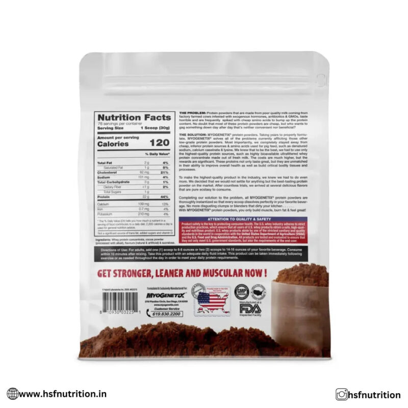 MYOGENETIX Whey Protein Concentrate - 2.27kg, 76 Serving, Chocolate - Hold Strong Fitness & Nutrition