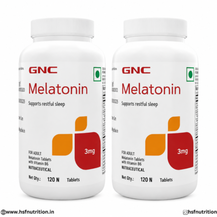 GNC Melatonin 3mg Tablets with Vitamin B6 120 Tablets Bottle Front View Pack of 2 Combo